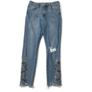 Forever 21 Embroidered Distressed Jeans